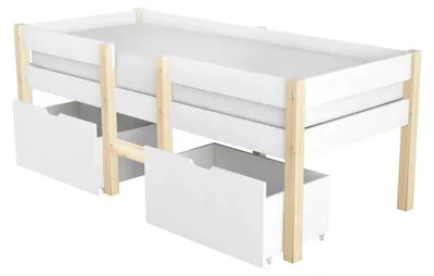 Productafbeelding van Houten kinderbed - enkel bed - 90 x 190 cm - met valbeveiliging - met opbergruimte - lattenbodem - wit
