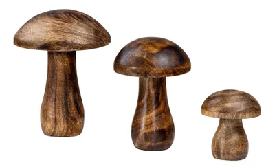 Produktbild von 3er Set Deko Aufsteller Pilz Holzdeko Mango Braun Tischdeko Pilzfigur Herbst Herbstdeko Wohndeko Deko Regaldeko