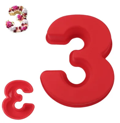 Immagine prodotto di Stampo in silicone a forma di numero 3, diametro 25,4 cm, privo di BPA, con rivestimento antiaderente