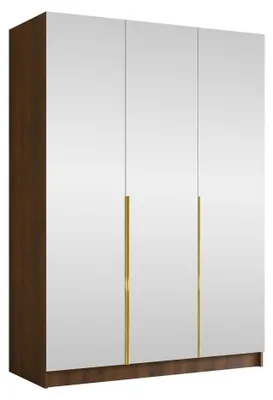 Produktbild von MIRJAN24 Kleiderschrank Calia III, Schlafzimmer, Spiegel, Drehtürenschrank, Metallgriffe (Farbe: Nuss Warmia + Gold)