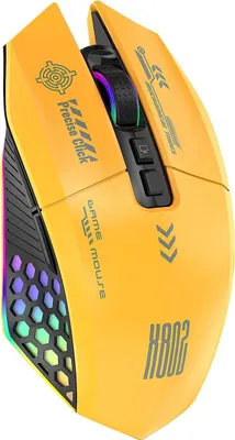 Zdjęcie produktu dla Przewodowa mysz do gier RGB/BT/2.4G z 3 trybami łączności i ergonomiczną konstrukcją do komputera, żółta