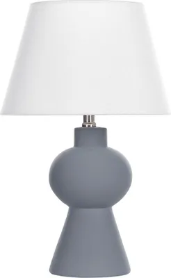 Produktbild von BELIANI Tischlampe Grau und Weiß Keramik Vasenform 48 cm Stoffschirm Trommelform Empireform Kabel mit Schalter Modern Skandi Schlaf- u. Wohnzimmer