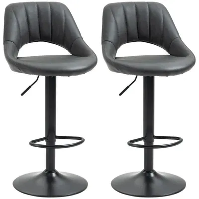 Produktbild von 2 verstellbare Barhocker – Kunstleder | Farbe: Grau | Abmessungen: 47x52x90-110 cm