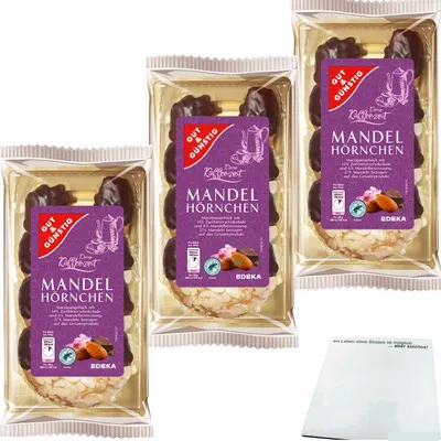 Produktbild von Gut & Günstig Mandelhörnchen edles Marzipangebäck veredelt mit 14 % Zartbitterschokolade 3er Pack (3x175g Packung) + usy Block