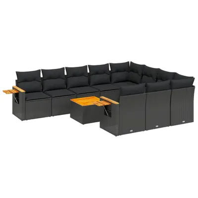 Produktbild von vidaXL 11-tlg. Garten-Sofagarnitur mit Kissen Schwarz Poly Rattan
