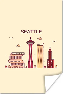 Produktbild von MuchoWow® Poster Seattle - Skyline - USA 120x180 cm - Kunstposter