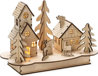 Produktbild von Konstsmide Weihnachtsbeleuchtung  Holzsilhouette mit Haus und Tieren