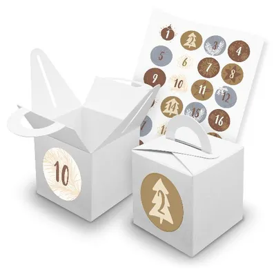 Produktbild von itenga SET V42 Adventskalender Würfelbox mit Griff Weiß + Zahlensticker Z15