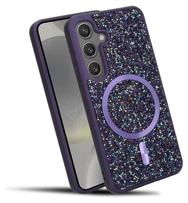 Produktbild von Cadorabo Hülle für Samsung Galaxy S25 Hülle Glitzer kompatibel mit MagSafe in LILA magnetische Handyhülle Sparkle Diamond für Samsung Galaxy S25 stoßfeste Diamant Crystal Schutzhülle mit Magnetkraft