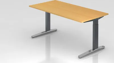 Produktbild von Schreibtisch Mika | Buche | Graues Gestell poliert | BxT 160x80cm | Arbeitshöhe 65-85cm | höhenjustierbar, 1cm Raster | C-Fuß-Gestell | Rechteckform