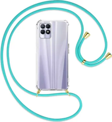 Produktbild von Handykette Backcover-Schutzhülle mit Band (Metall goldfarben) für Realme 8i - türkis