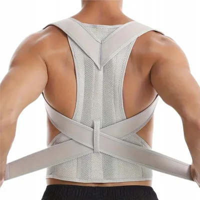 A person wearing a posture corrector on their back.