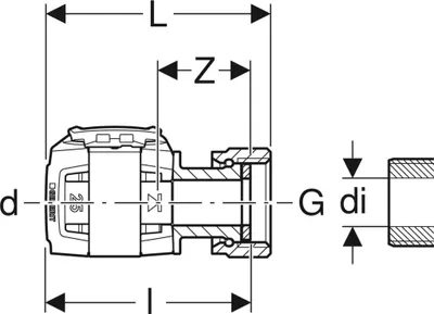 Produktbild von Geberit GE FlowFit Übergang, SiBr, mit Überwurfmutter, d25mm x G1, 1 Stk.