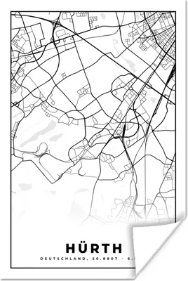 Produktbild von MuchoWow® Poster Karte - Hürth - Stadtplan - Karte 40x60 cm - Plakate für die Wand - Poster Babyzimmer