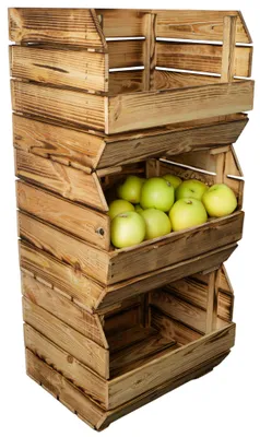 Produktbild von 3er Set Küchenregal Olaf 40x33x30 cm in geflammt Gemüsekiste Obsthorde Gemüsekorb Obstschale Holzkiste Obstkiste