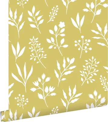 Obrázek produktu pro ESTAhome Tapeta ve skandinávském stylu s květinovým vzorem okrově žlutá 53 cm x 10,05 m