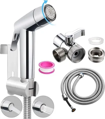 Immagine prodotto di Set doccetta Bidet ABS cromo per baby wipe spray set con attacco per rubinetto e gancio WC o supporto a parete.