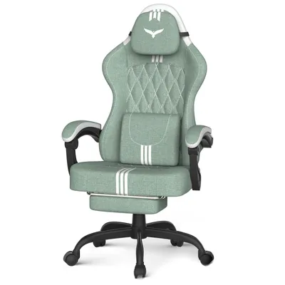 Produktbild von Verdego Gaming Stuhl, Ergonomischer Gaming Sessel, Leinenstoff, Bürostuhl Schreibtischstuhl, Chefsessel, Racing Stuhl Computerstuhl, Grün-Weiß