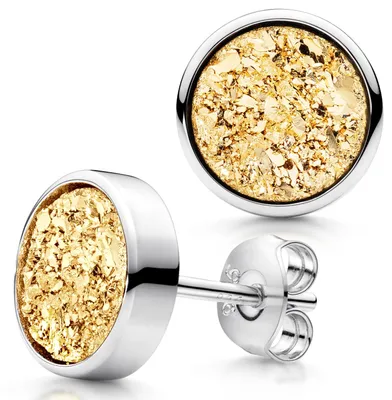 Moderne Ohrstecker aus 925 Silber mit funkelndem gold Druzy-Quarz-Oberfläche – markant, stilvoll und ein echter Blickfang.