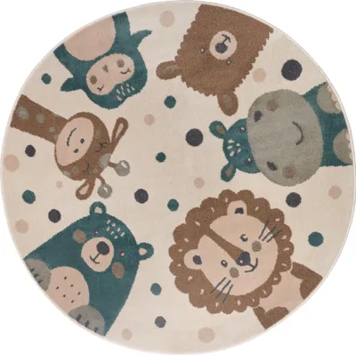 Produktbild von Hanse Home Adventures Kinderteppich Rund Animal Party Creme Braun Blau