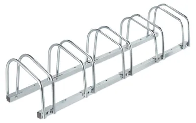 Image de Support à vélos Relaxdays, pour 5 vélos, largeur de pneu jusqu'à 60 mm, métal, garage, support de rangement pour vélos, argent
