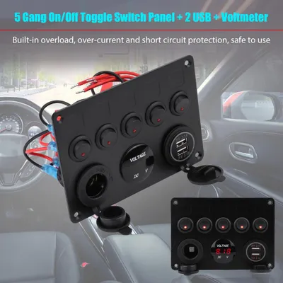 Obrázok produktu pre 12–24 V 5-stupňový vypínač s kolískovým prepínačom Dvojitý USB voltmeter pre auto, loď, námorníctvo, nákladné vozidlo, červená LED dióda