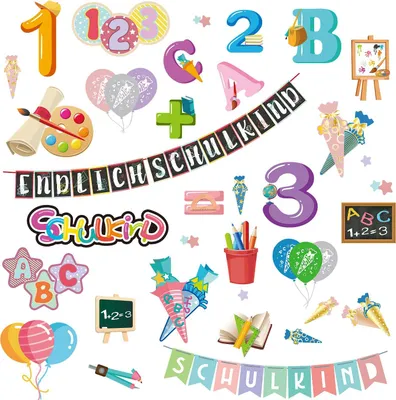 Produktbild von Oblique Unique Schuleinführung Aufkleber Set ABC Zahlen Luftballons Endlich Schulkind uvm Sticker Einschulung