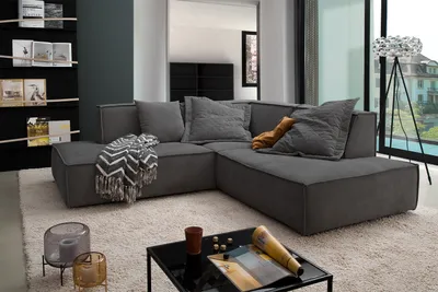 Produktbild von KAWOLA Sofa SAMU Ecksofa Stoff anthrazit Recamiere rechts
