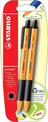 Immagine prodotto di Biro retrattile - STABILO pointball - confezione da 2 - nero