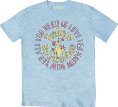 Image de T-shirt unie pour hommes et femmes, aux couleurs des Beatles, avec l'inscription "Yellow Submarine" et "All You Need Is Love", modèle RO1800 (taille XXL), couleur bleu clair