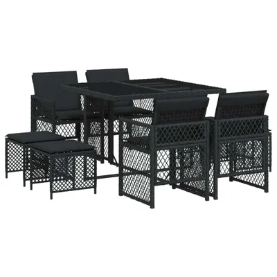 Obrázok produktu pre vidaXL 9-dielny záhradný jedálenský set s vankúšmi Black Poly Rattan