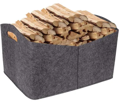 Image de Panier à bois pliable pour cheminée, en feutre de polyester, grande taille (60 litres), couleur gris