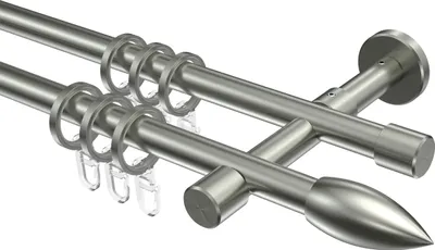 Produktbild von Interdeco Gardinenstange / Vorhangstange Edelstahl-Optik, Typ Sinux Poveda (Flamme), 16 mm Ø 2-läufig, 320 cm