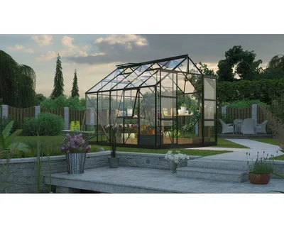 Obrázek produktu pro Skleník Vitavia Jupiter 8300 skleněný 3 mm 257 x 321 cm černý vč. základového rámu a LED osvětlení