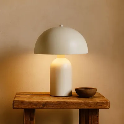 Produktbild von Opviq, Hochwertige Tischlampe, Metallkörper, Cremefarben, Ø25 h:15 cm, Höhe: 35 cm, 100 cm Kabel mit Schalter, E27 Fassung, Max 40 W, IP20, Modernes skandinavisches Design.