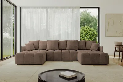 Produktbild von ALTDECOR Ecksofa in U-Form mit Schlaffunktion und Bettkasten LONLI-U 355x189x68 cm Braun - Corner Sofa Bett Eckcouch Couch L-Form Schlafcouch Ausziehbar Wohnlandschaft Schlafsofa Cauchsofa
