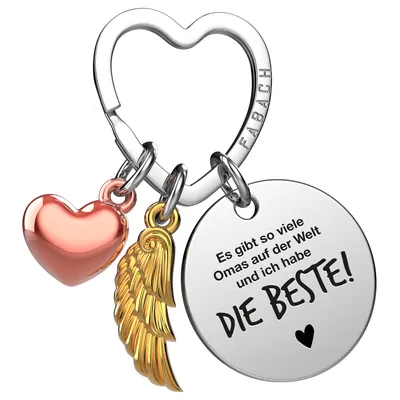 Produktbild von "Beste Oma" Schutzengel Schlüsselanhänger - Engelsflügel Herz Glücksbringer und Gravur Plättchen mit liebevoller Botschaft