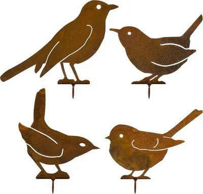 Produktbild von Naturroste Vogel für Garten, 4 Metalldeko Vogel, Naturrostaussehen
