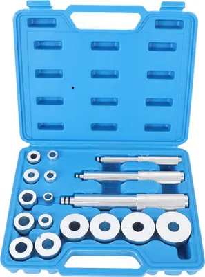 Imagen del producto de Kit de prensa para rodamientos de 17 piezas, fabricado en aleación de aluminio, universal, para instalar rodamientos y sellos, que incluye 14 adaptadores para diferentes tipos de rodamientos