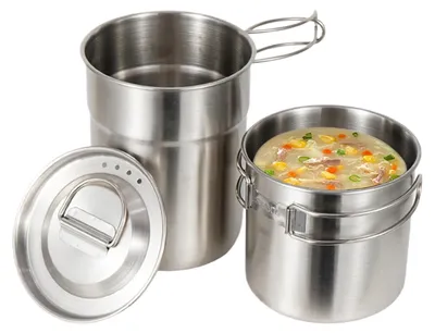 Zdjęcie produktu dla Lekki zestaw garnków kempingowych ze stali nierdzewnej, idealny na wędrówki i pikniki
