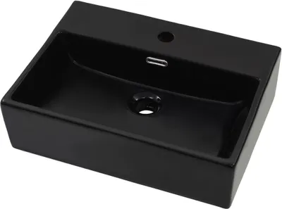 Image de vidaXL Lavabo avec trou pour robinetterie Céramique noire 51,5 x 38,5 x 15 cm