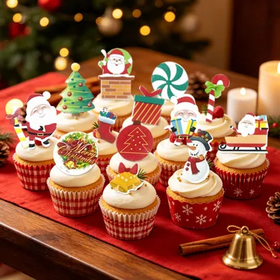 60 Stück essbare Weihnachts-Cupcake-Dekorationen