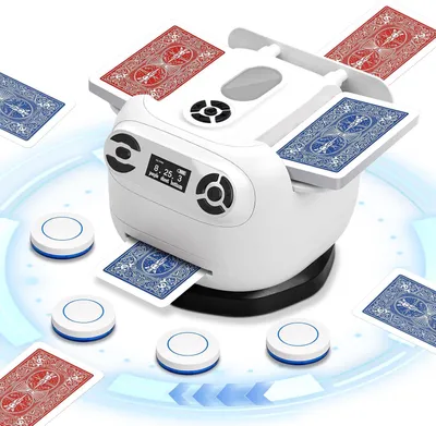 Produktbild von Kartenmischmaschine mit Austeilen, Automatischer Kartenmischer und Austeiler, 360° Drehung, mit 4 Fernbedienungen, für 2–8 Spieler, Wiederaufladbar