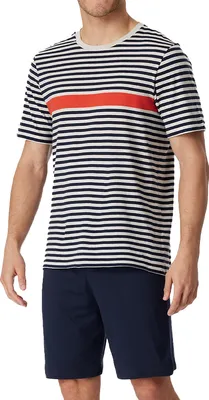 Produktbild von Schiesser Casual Nightwear Schlafanzug Set aus T-Shirt und Shorts, Aus 100% Baumwolle, Hose mit elastischem Bund mit Bindekordel