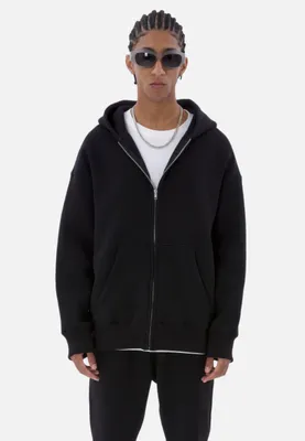 Produktbild von einfarbiger Basic Oversized Zip-Hoodie | Premium Herren & Damen Sweat-Jacke (Uni) Schwarz S