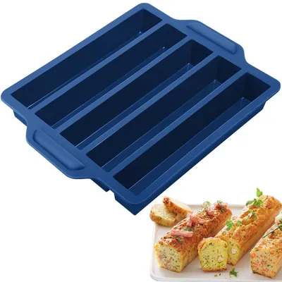 Immagine prodotto di Stampo in silicone rettangolare con 5 cavità, nero/blu, 30 cm, conforme agli standard LFGB