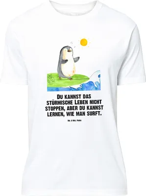 Produktbild von Mr. & Mrs. Panda Größe M T-Shirt Pinguin Surfer - Weiß - Geschenk, Optimistisch, Urlaub, Tshirt, Portugal, mit Spruch, Motiviert, Herren, Hawaii, Pinguine, Shirt