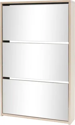 Zdjęcie produktu dla Szafka na buty z 3 półkami i lustrem, kolor dębu 63x17x102,5 cm