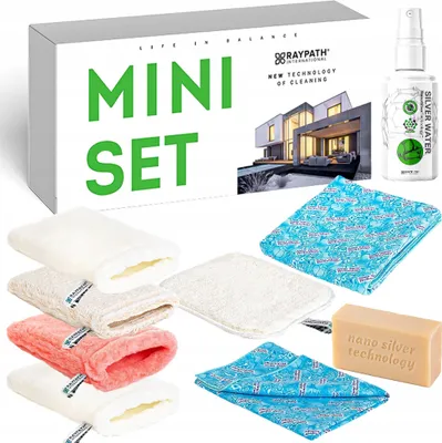Obrázek produktu pro Raypath mini sada pro úklid doma i v kanceláři, nanostříbrné čisticí utěrky a mýdlo