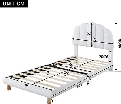 Image de Fortuna Lai Lit rembourré 90x200cm Kreisvlies avec tête de lit en demi-cercle et sommier à lattes Lit simple pour femmes enfants adolescents, Blanc